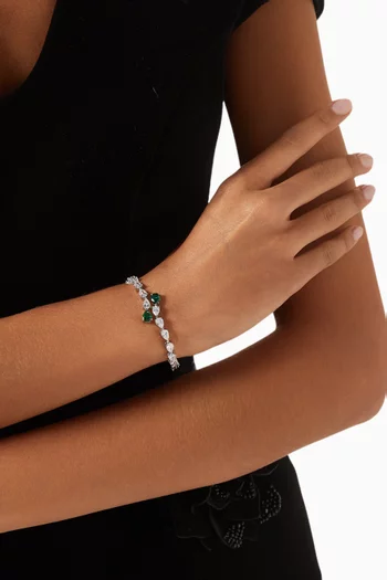 Bypassing CZ Pear Tennis Bracelet in Rhodium-plated Brass