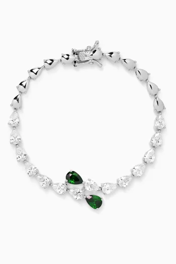 Bypassing CZ Pear Tennis Bracelet in Rhodium-plated Brass