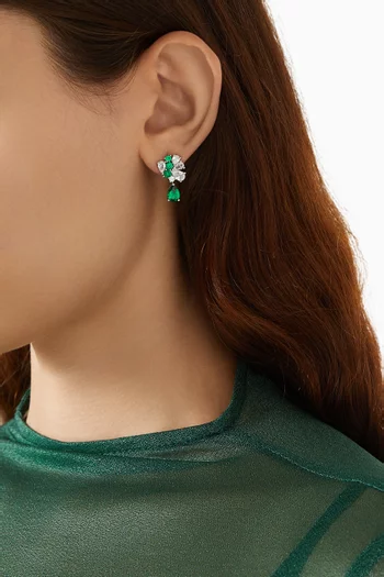 Cluster Pear Dangle Earrings in Rhodium-plated Brass