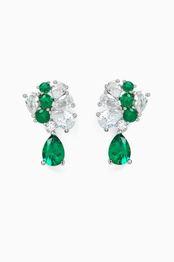 Cluster Pear Dangle Earrings in Rhodium-plated Brass