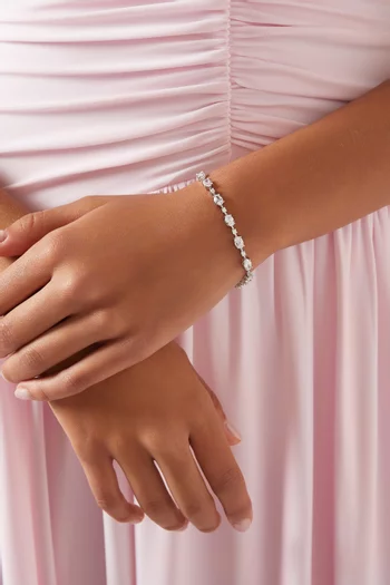 Oval CZ Bar Spaced Bracelet in Rhodium-plated Brass