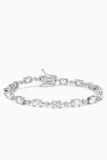 Oval CZ Bar Spaced Bracelet in Rhodium-plated Brass