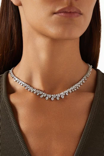 Pear CZ Collar Necklace in Rhodium-plated Brass