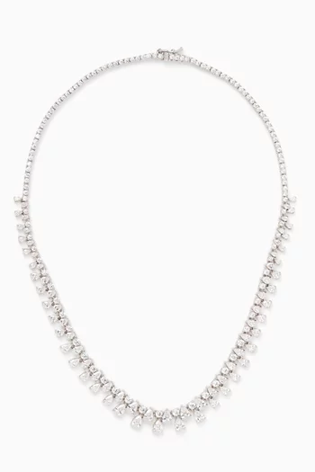 Pear CZ Collar Necklace in Rhodium-plated Brass