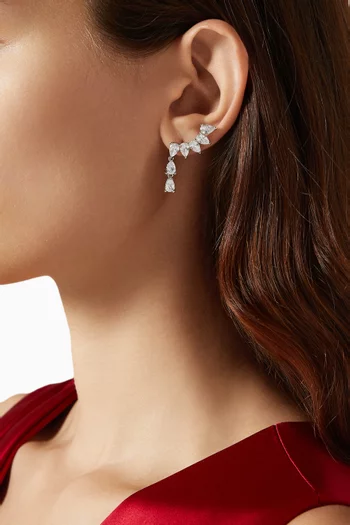 Pear Crawler Drop Earrings in Rhodium-plated Brass