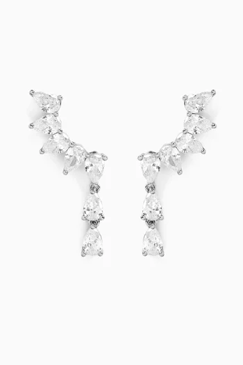 Pear Crawler Drop Earrings in Rhodium-plated Brass