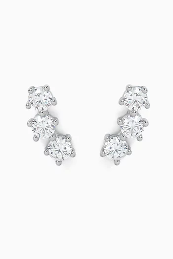 Round Mini Crawler Earrings in Rhodium-plated Brass