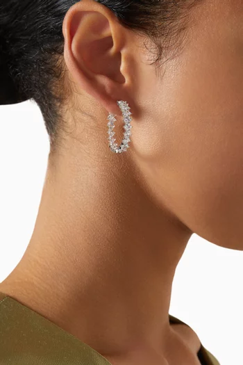 Slanted CZ Emerald Latch Hoops in Rhodium-plated Brass