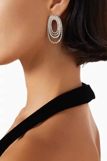 Round Layered Oval Statement Earrings in Rhodium-plated Brass