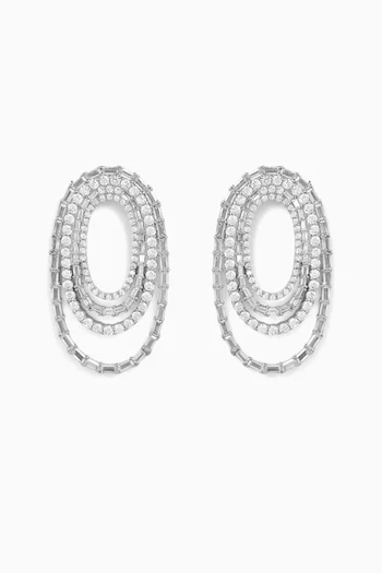 Round Layered Oval Statement Earrings in Rhodium-plated Brass