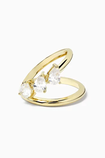 Triple Slant Pear CZ Ring in Gold-plated Brass