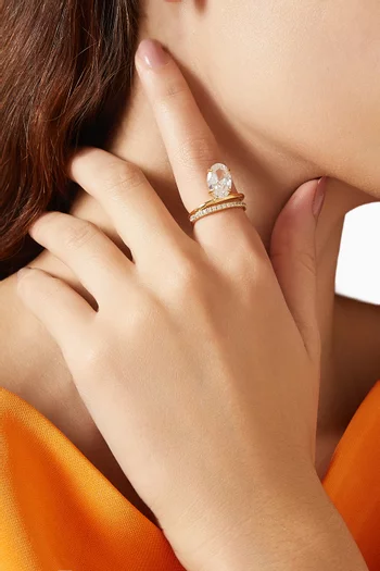 Oval Slant Pavé Ring in Gold-plated Brass