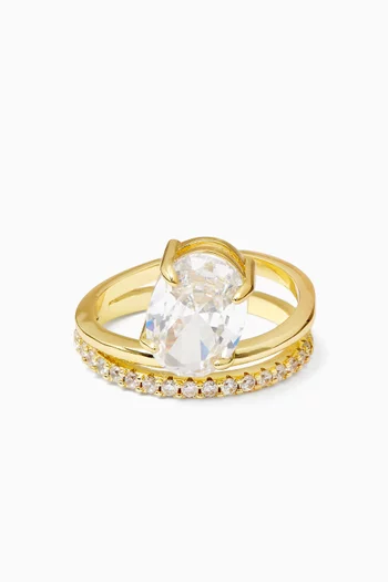 Oval Slant Pavé Ring in Gold-plated Brass