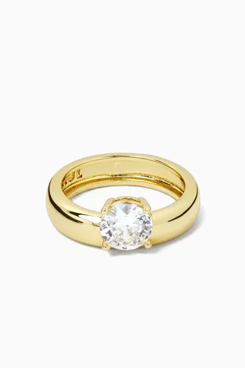 Round CZ Band Ring in Rhodium-plated Brass