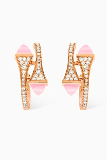 Cleo Diamond &  Pink Quartzite Open Hoop Earrings in 18kt Rose Gold
