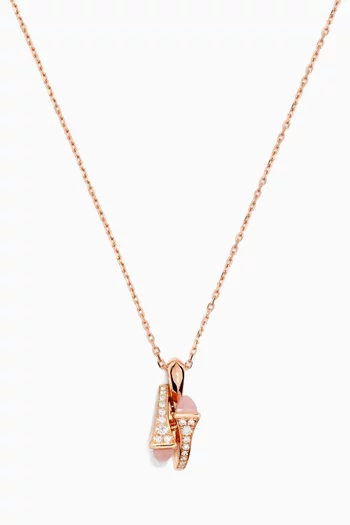 Cleo Diamond & Pink Quartz Huggie Pendant Necklace in 18kt Rose Gold