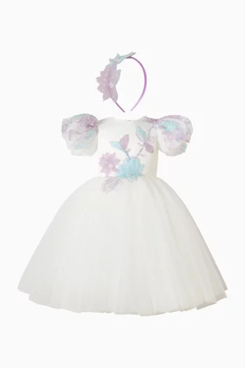 Floral Embellished Dress & Headband Set