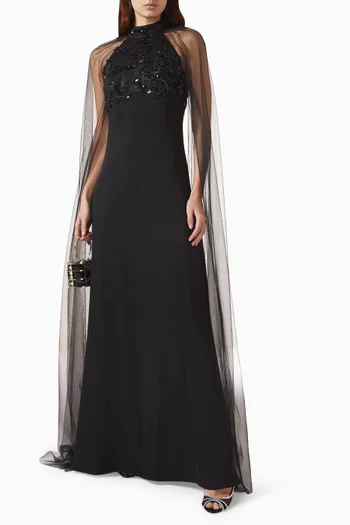 Embellished Cape Dress
