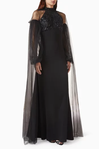 Embellished Cape Dress