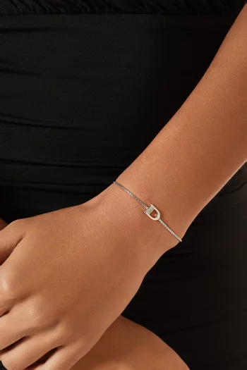 Petite Initial Letter 'D' Diamond Chain Bracelet in Sterling Silver