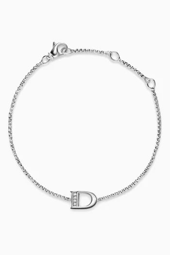 Petite Initial Letter 'D' Diamond Chain Bracelet in Sterling Silver