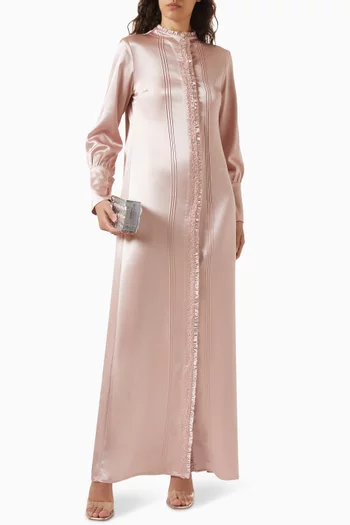 Embroidered Maxi Dress in Satin