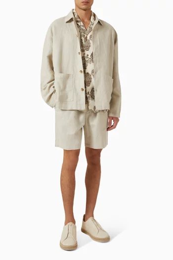 Drawstring Shorts in Linen-blend
