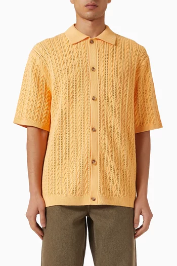Cable Knitted Short-sleeve Shirt in Cotton
