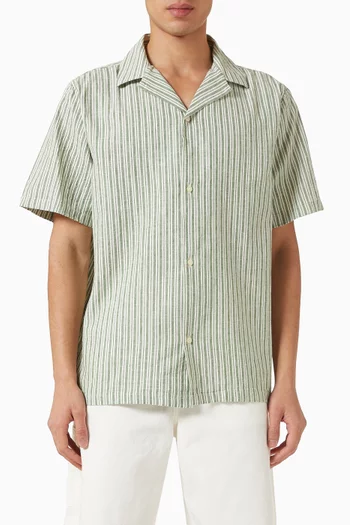 Stripe Short-sleeve Shirt in Cotton-linen Blend