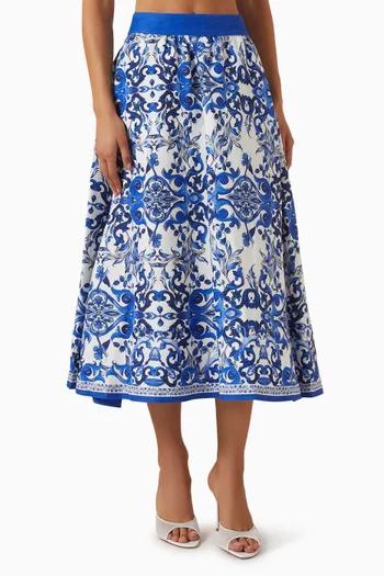 Earla Printed Midi Skirt in Linen-blend