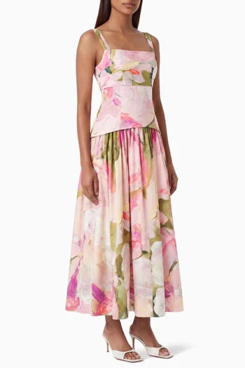 Reeve Printed Dress in Dupion Fabric
