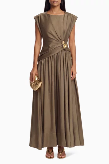 Mannersly Gathered Dress in Linen Blend