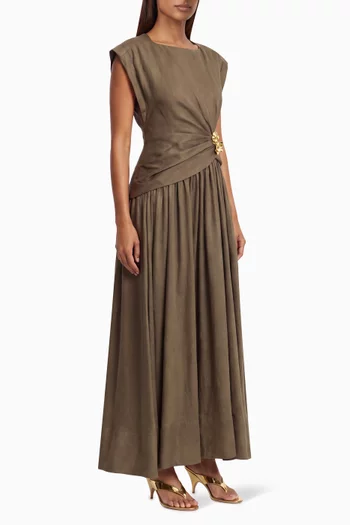 Mannersly Gathered Dress in Linen Blend