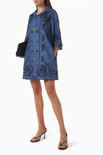 Aster Embroidered Mini Dress in Denim