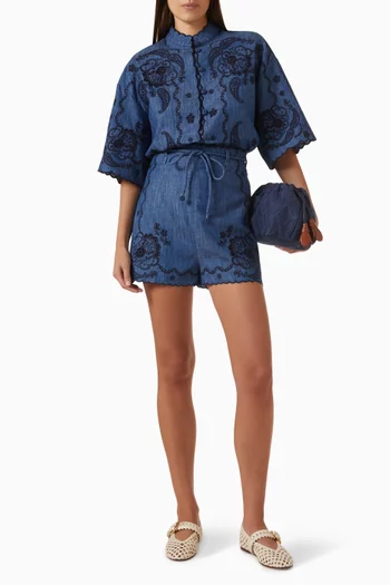 Aster Embroidered Shorts in Denim