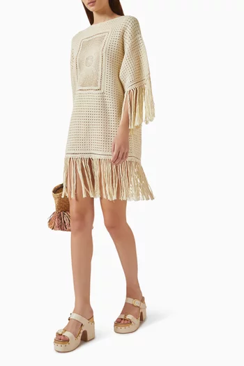 Indra Crochet Fringe Tunic Dress