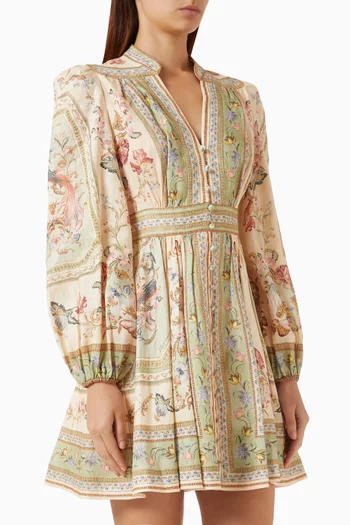Roselight Plunge Mini Dress in Linen