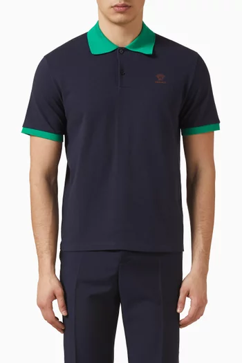 Medusa Embroidered Polo T-shirt in Cotton-piqué
