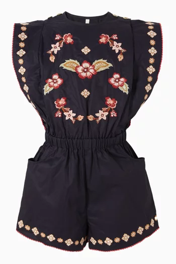 Junior Girl Aster Embroidery Playsuit in Cotton