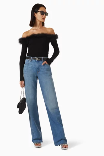 Feather-trim Off-shoulder Top