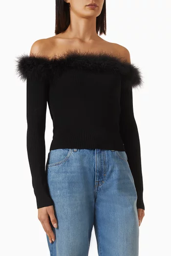 Feather-trim Off-shoulder Top