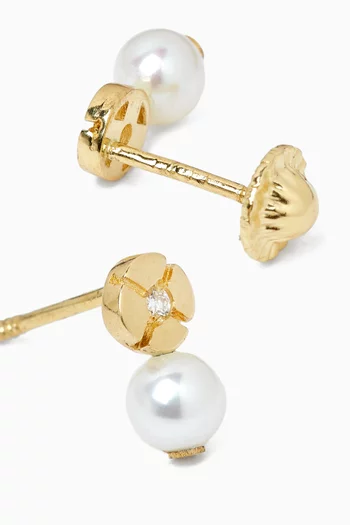 Dangling Pearl & Diamond Earrings in 18kt Gold
