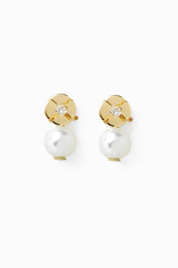 Dangling Pearl & Diamond Earrings in 18kt Gold