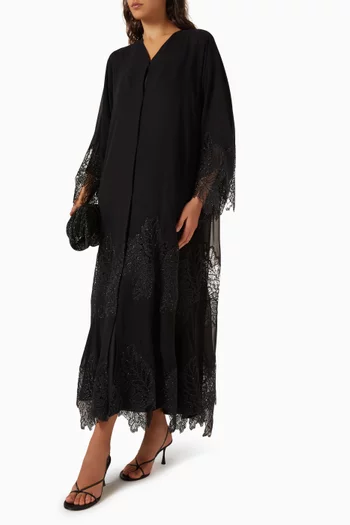 Lace-embellished Flare Abaya in Double Chiffon