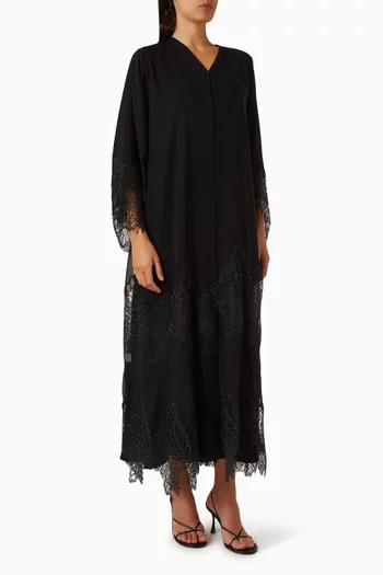 Lace-embellished Flare Abaya in Double Chiffon