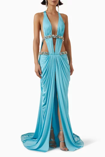 V-neckline Embellished Maxi Dress