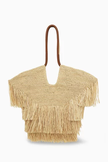 Medium Goldentime Fringe Tote Bag in Raffia