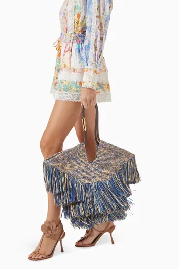 Medium Goldentime Fringe Tote Bag in Raffia