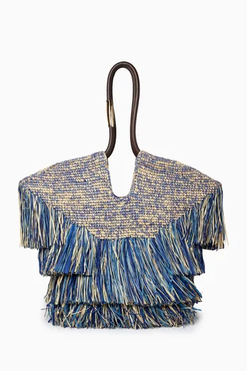 Medium Goldentime Fringe Tote Bag in Raffia