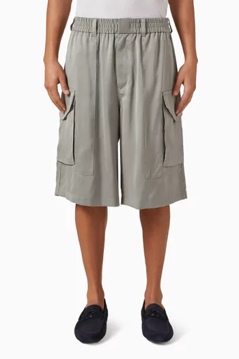 Oversized Bermuda Shorts in Washed Lyocell Poplin